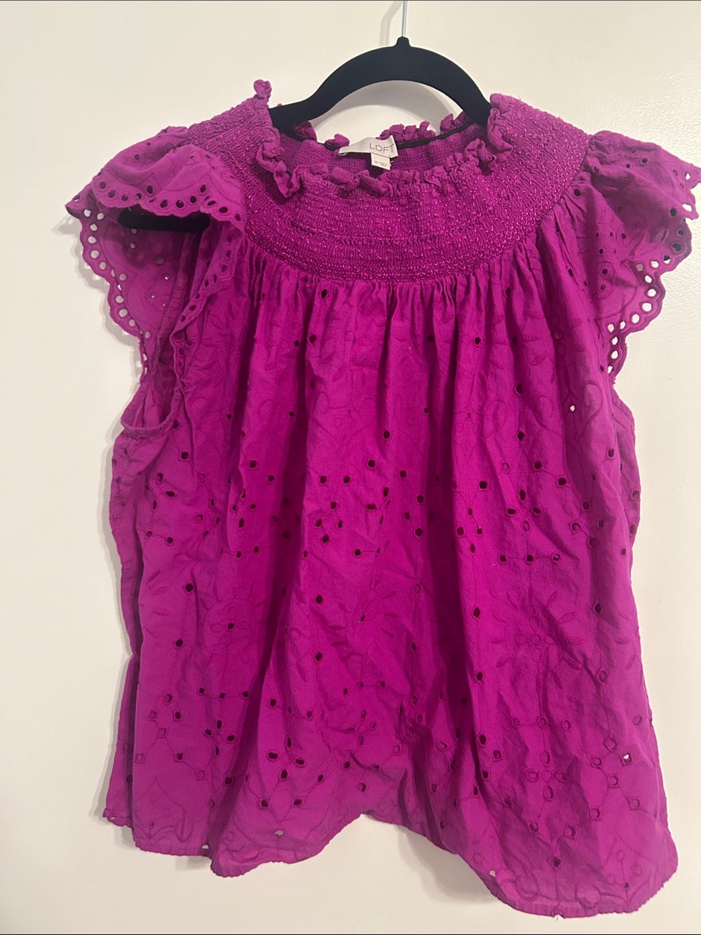 LOFT Fuchsia Eyelet Flutter Sleeve Top